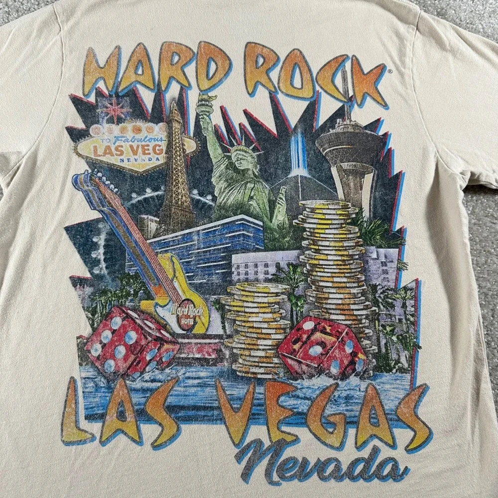 Hard Rock Cafe x PacSun Las Vegas Graphic T-Shirt Tan Mens Medium 100% Cotton - Picture 6 of 6
